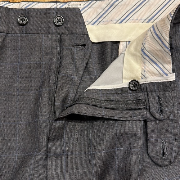 CUSTOM PETER MILLAR MENS 2 BUTTON WOOL GRAY/BLUE SUIT WITH PLEATED CUFFED PANTS - Picture 11 of 16